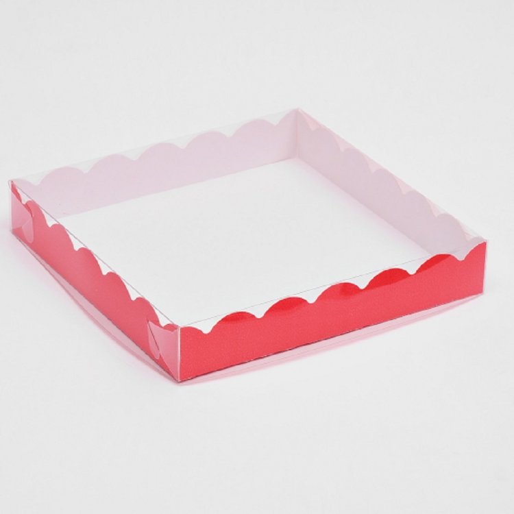 Коробочка с прозрачной крышкой, красная,15 х 15 х 3 см